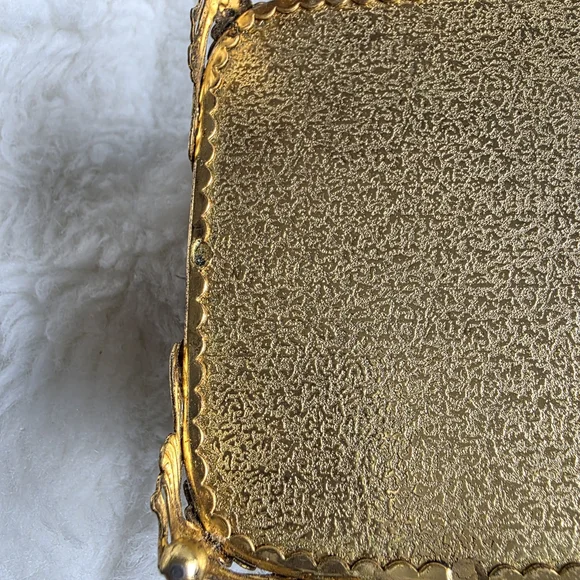 Vintage 24k Gold Plated Jewelry Box with Glass Cover.